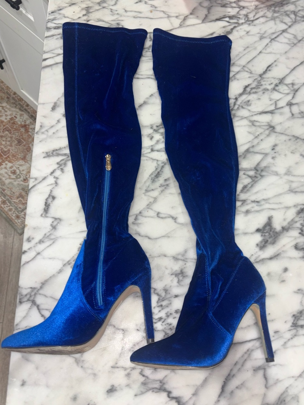 Cape Robbin Electric Blue Velvet Thigh High Boots Kardashian Vibes